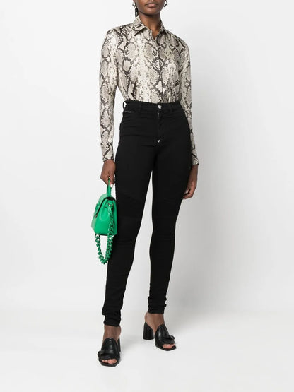High-Waisted Biker Jeans