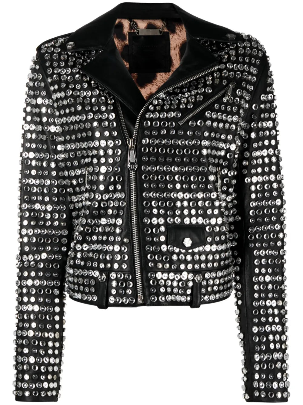 Crystal-Embellished Leather Jacket