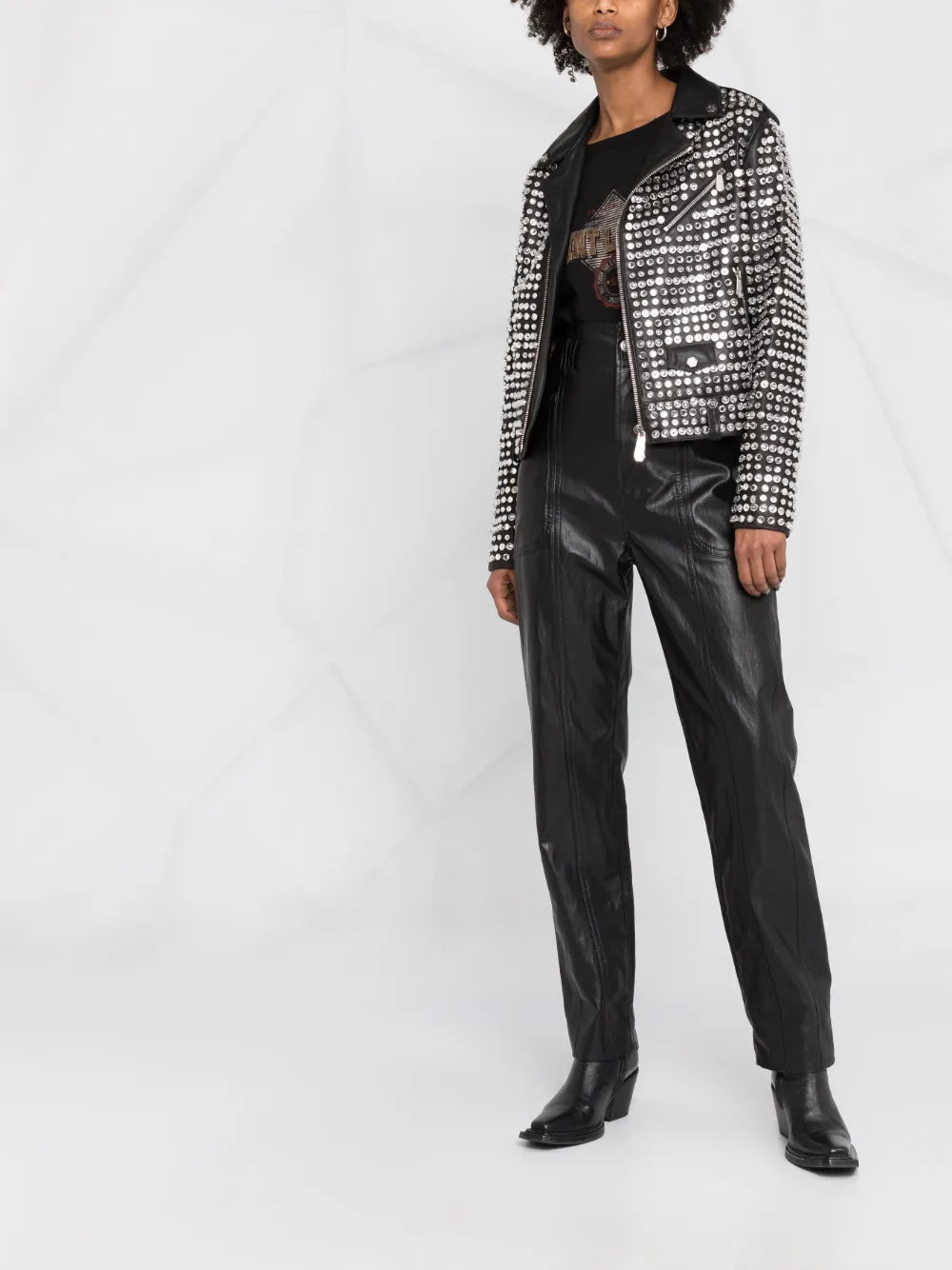 Crystal-Embellished Leather Jacket