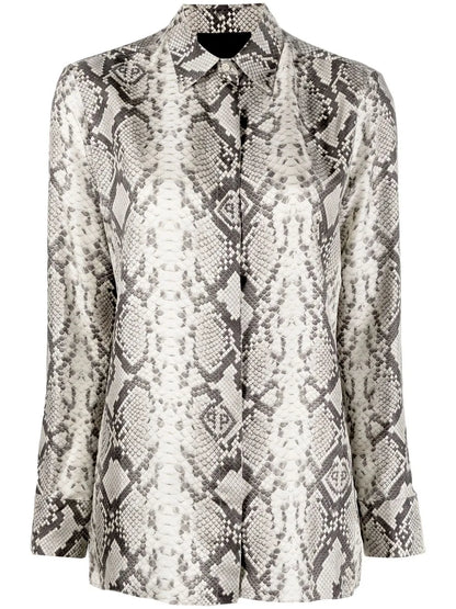 Snakeskin-Print Button-Down Shirt
