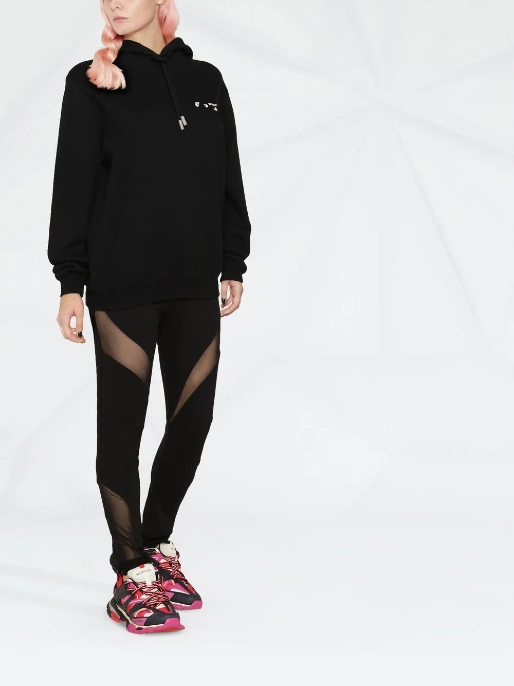 Sheer-Panel Ribbed Stretch Leggings
