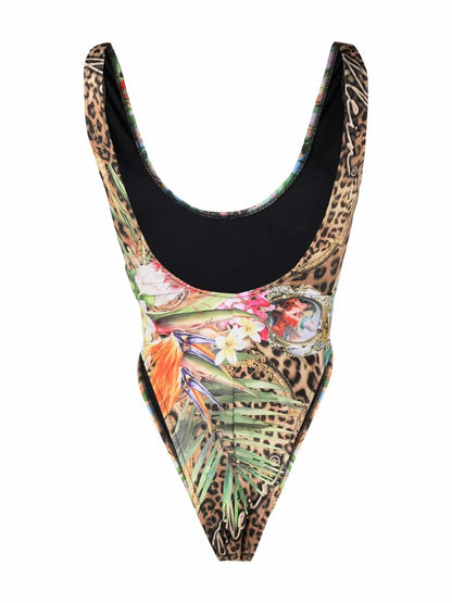 Graphic-Print Belted Swimsuit