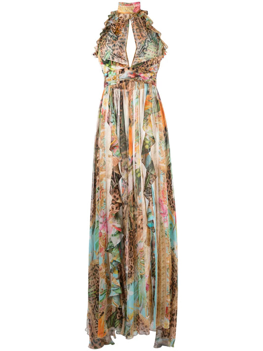 Baroque-Print Maxi Dress