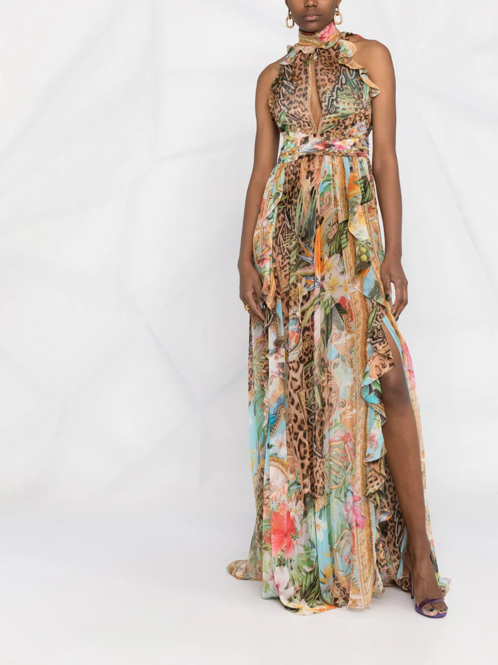 Baroque-Print Maxi Dress
