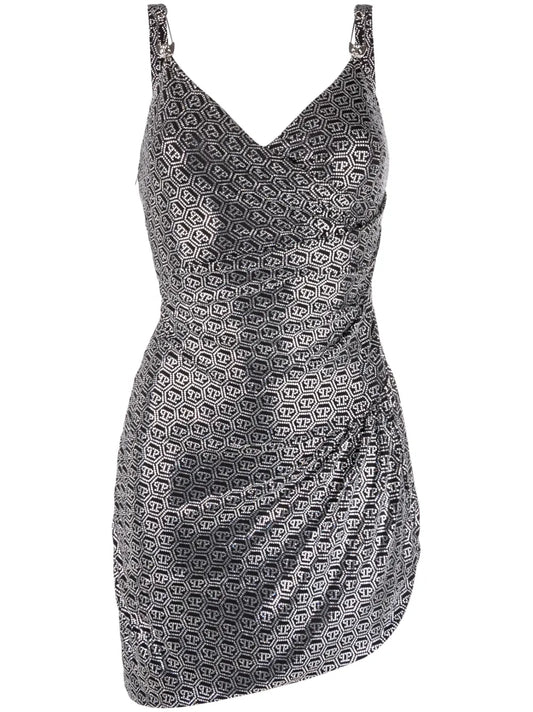 Crystal-Embellished Logo Mini Dress