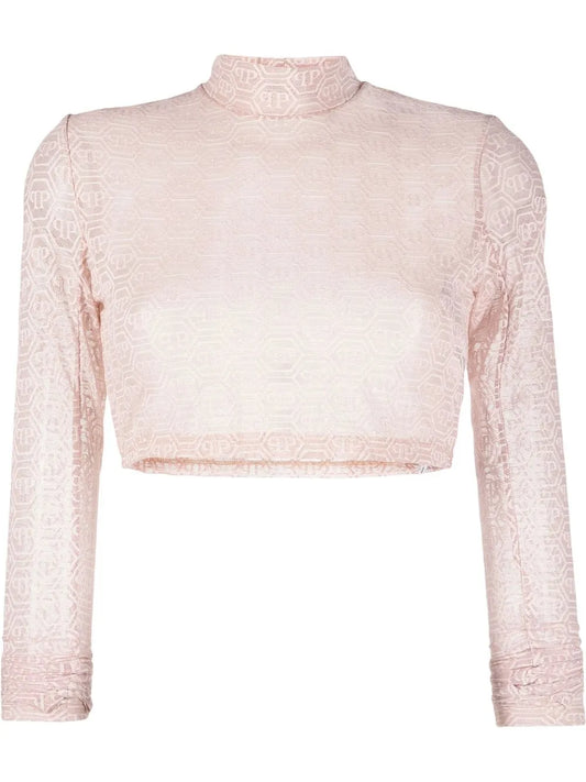 Monogram Cropped Tulle Top