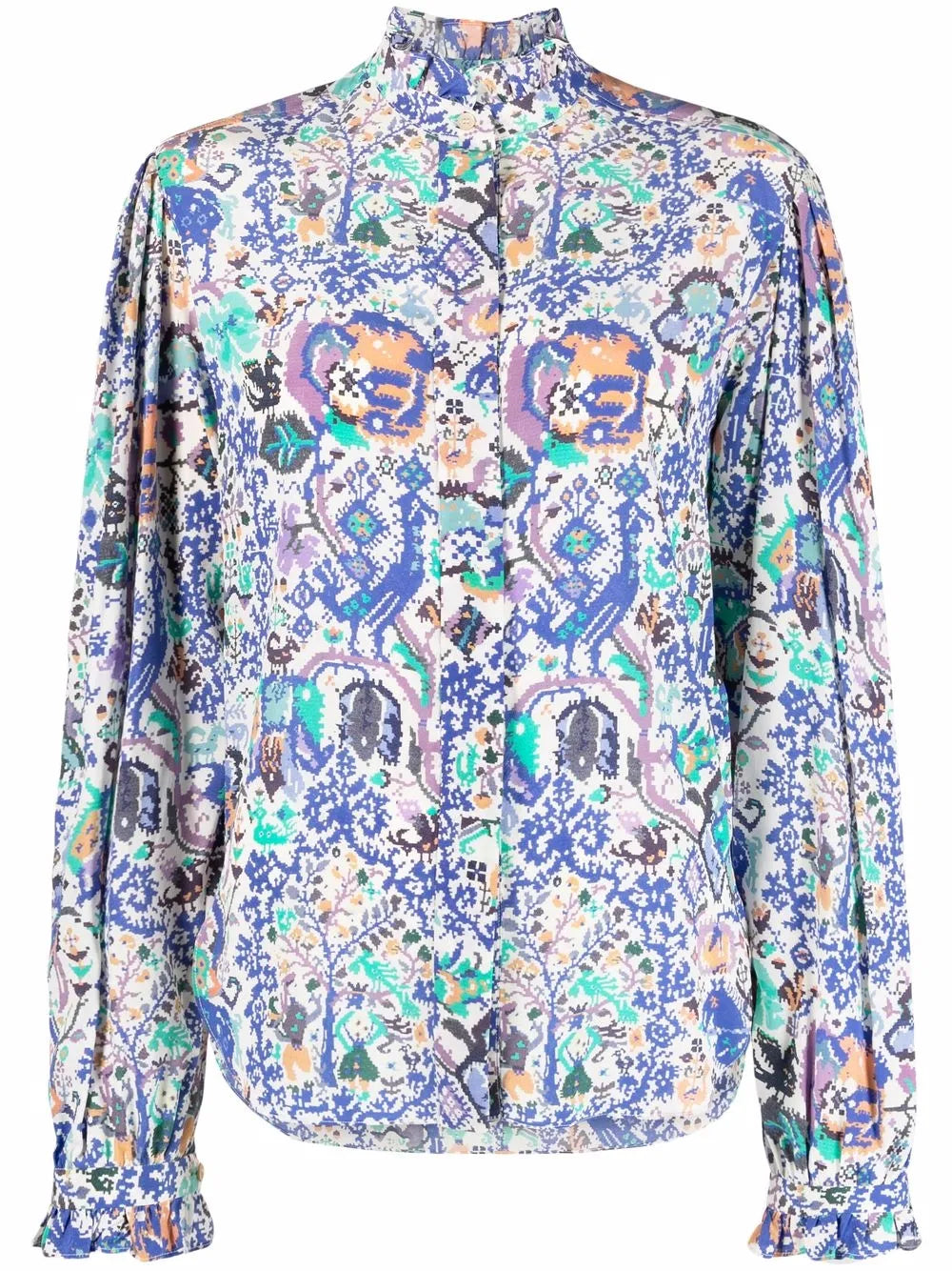 Banessa Abstract-Print Ruffled Blouse