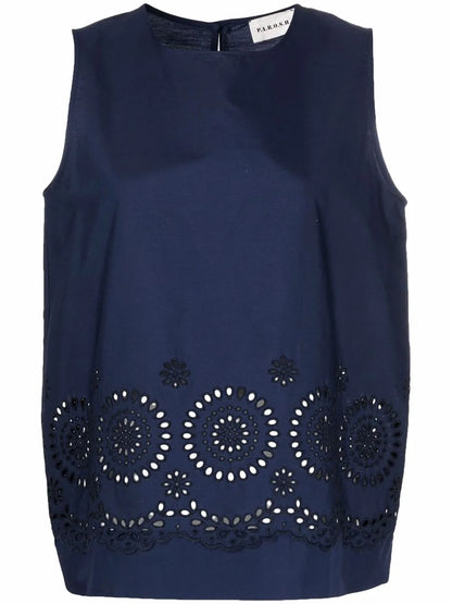 Broderie-Anglaise Sleeveless Blouse