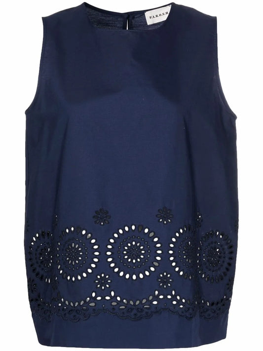 Broderie-Anglaise Sleeveless Blouse