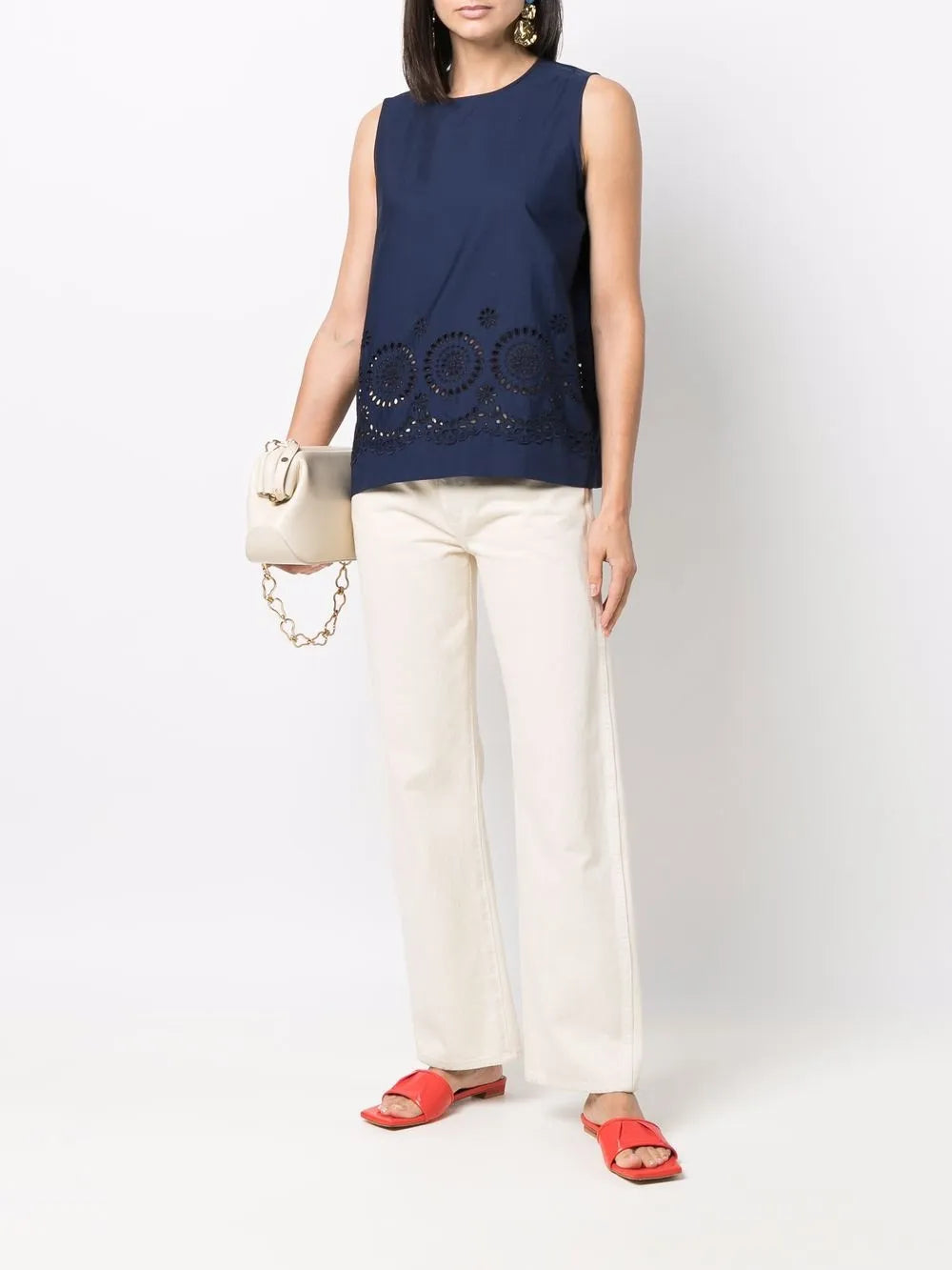 Broderie-Anglaise Sleeveless Blouse