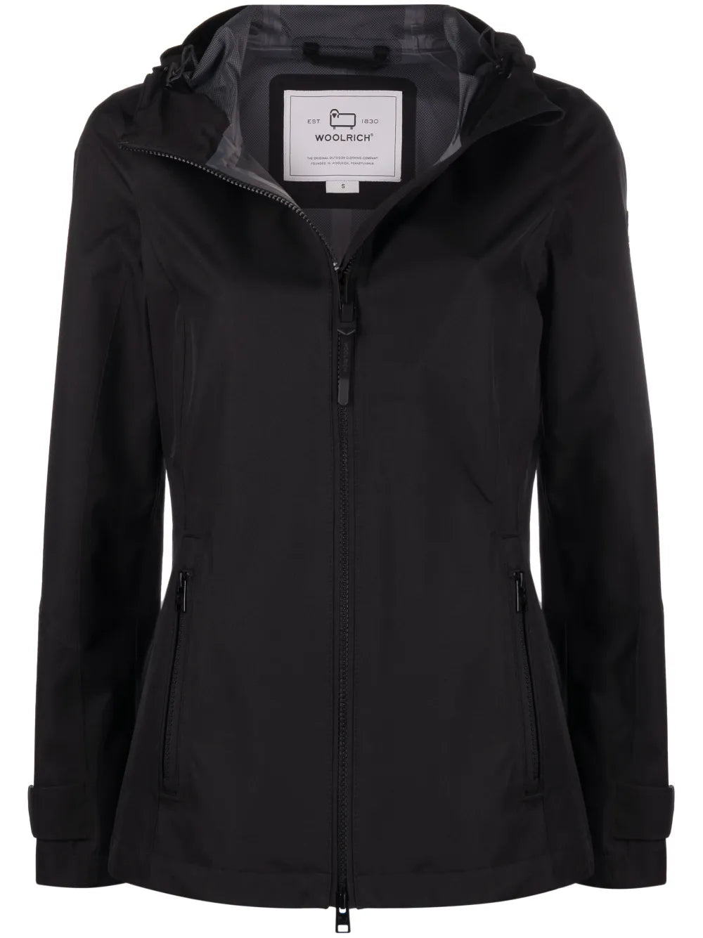 Logo-Patch Drawstring-Hood Raincoat