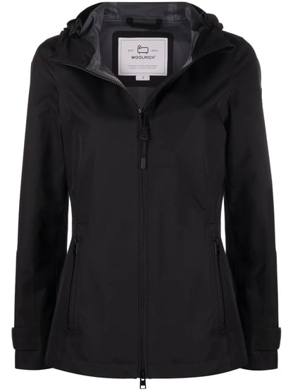 Logo-Patch Drawstring-Hood Raincoat