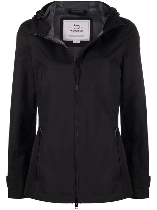 Logo-Patch Drawstring-Hood Raincoat