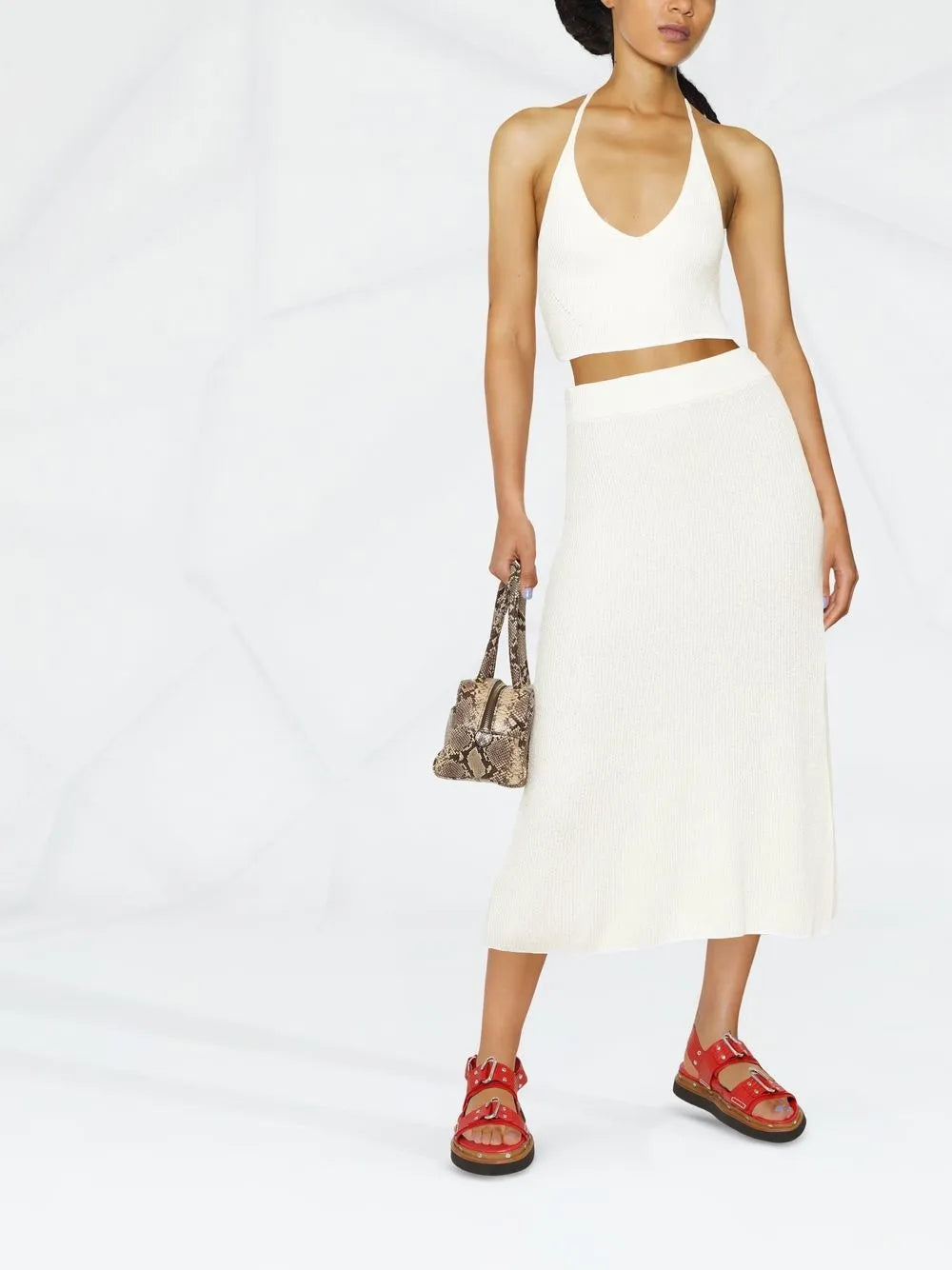 Soleil Ribbed-Knit Midi Skirt