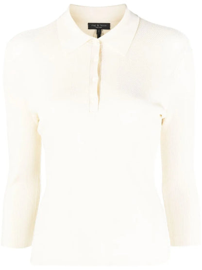 Pacey Ribbed-Knit Polo Top