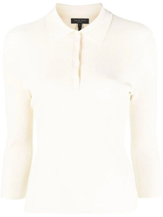 Pacey Ribbed-Knit Polo Top