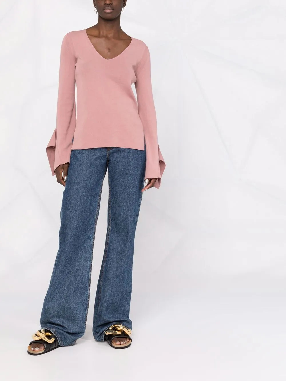 Draped Long-Sleeve Knitted Top