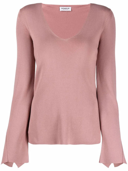 Draped Long-Sleeve Knitted Top