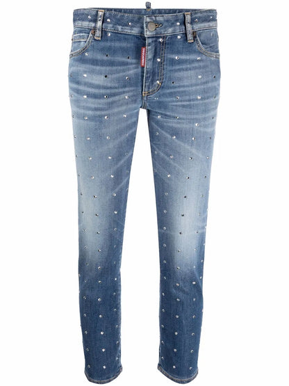 Crystal-Embellished Cropped Jeans