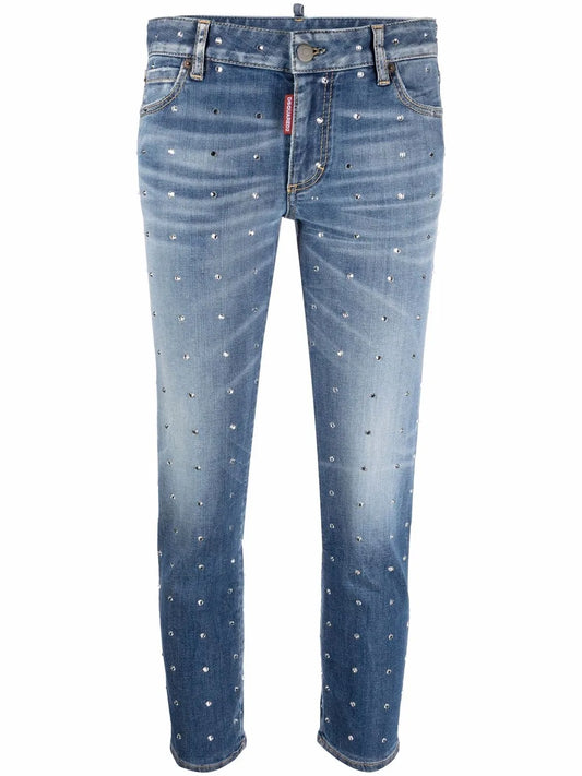 Crystal-Embellished Cropped Jeans