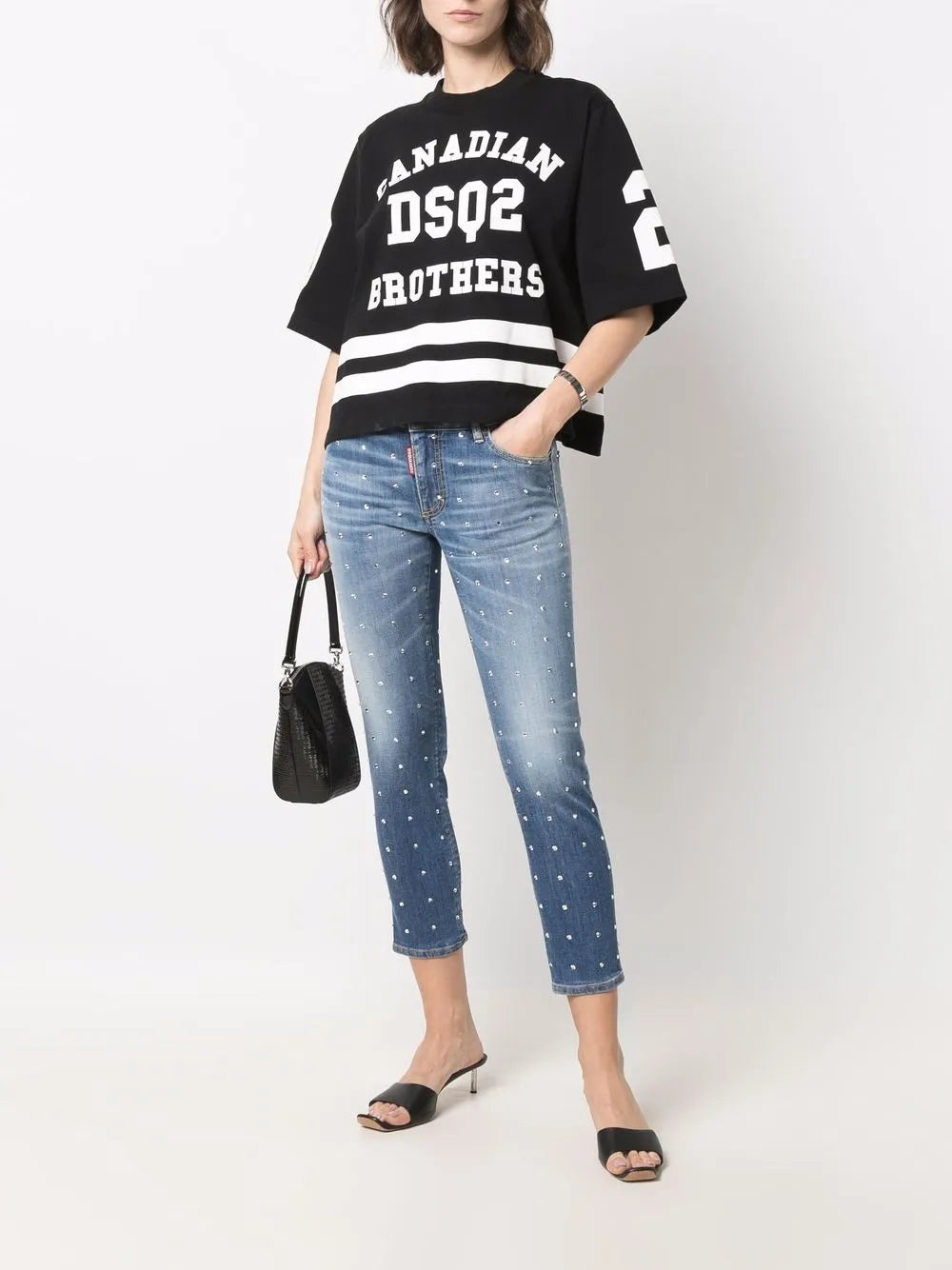 Crystal-Embellished Cropped Jeans
