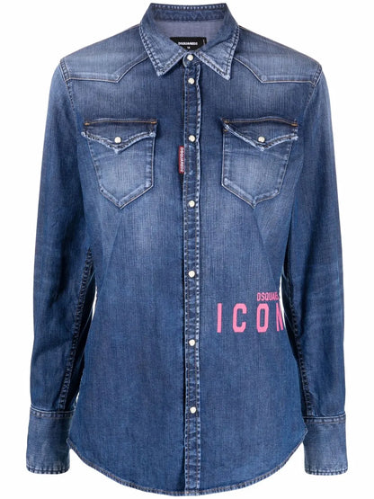 Logo-Print Denim Shirt