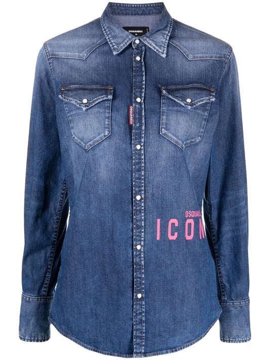 Logo-Print Denim Shirt