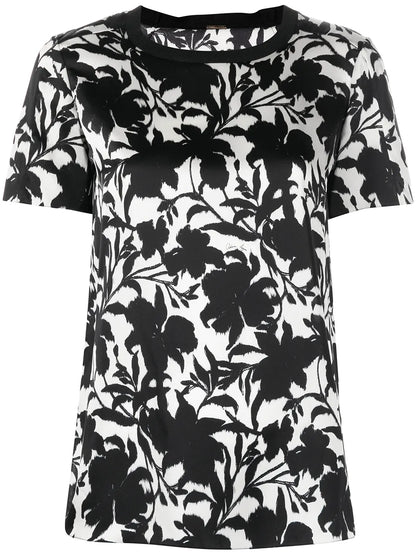 Floral-Print Silk T-Shirt