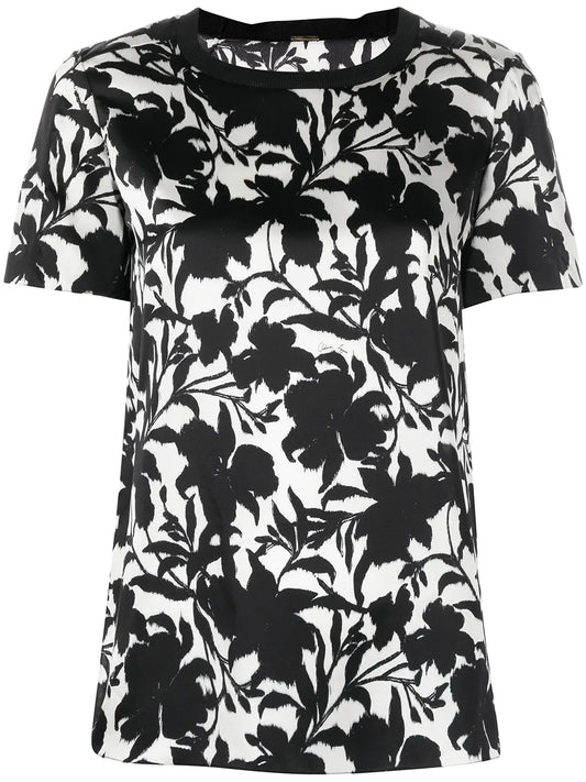 Floral-Print Silk T-Shirt