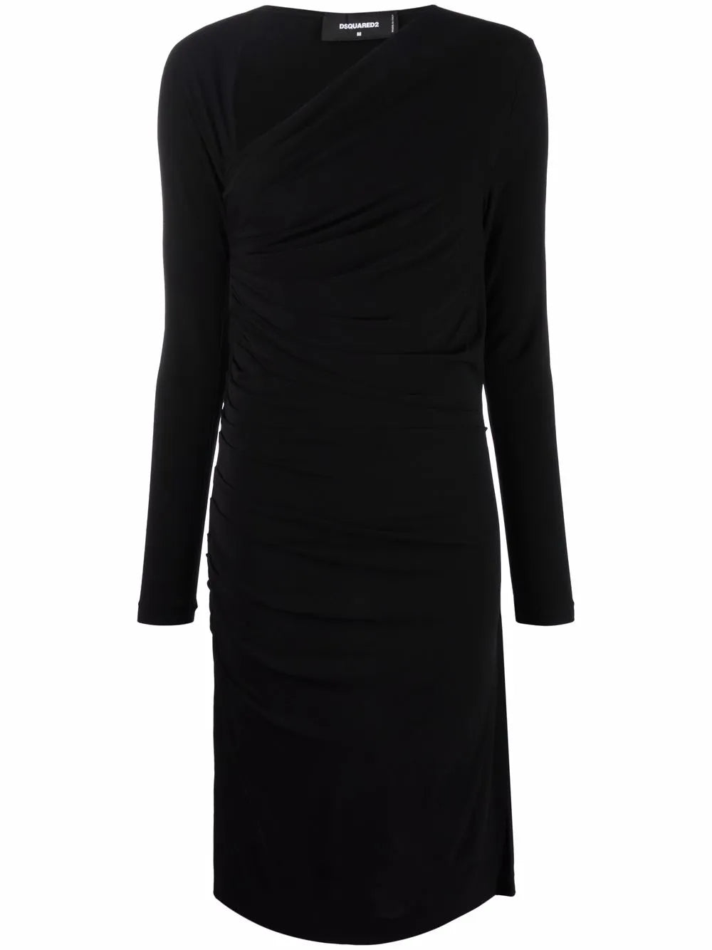 Asymmetric-Neck Ruched Dress