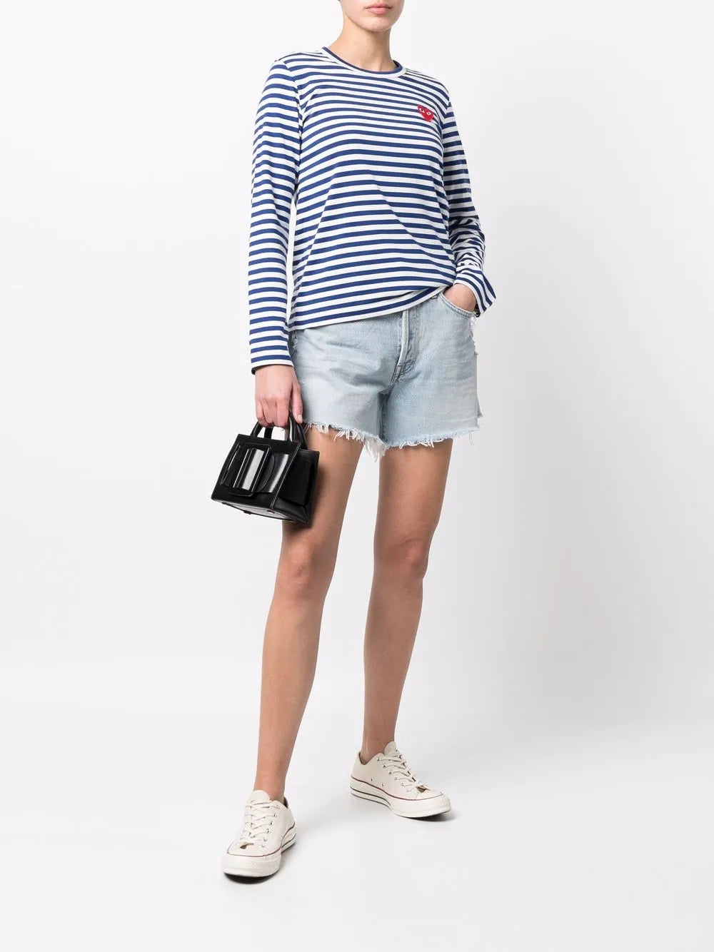 Heart-Patch Striped T-Shirt