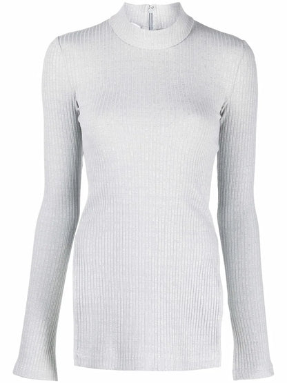 Ribbed-Knit Long-Sleeve Top