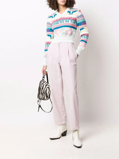 Patterned Knit Cropped Jumper