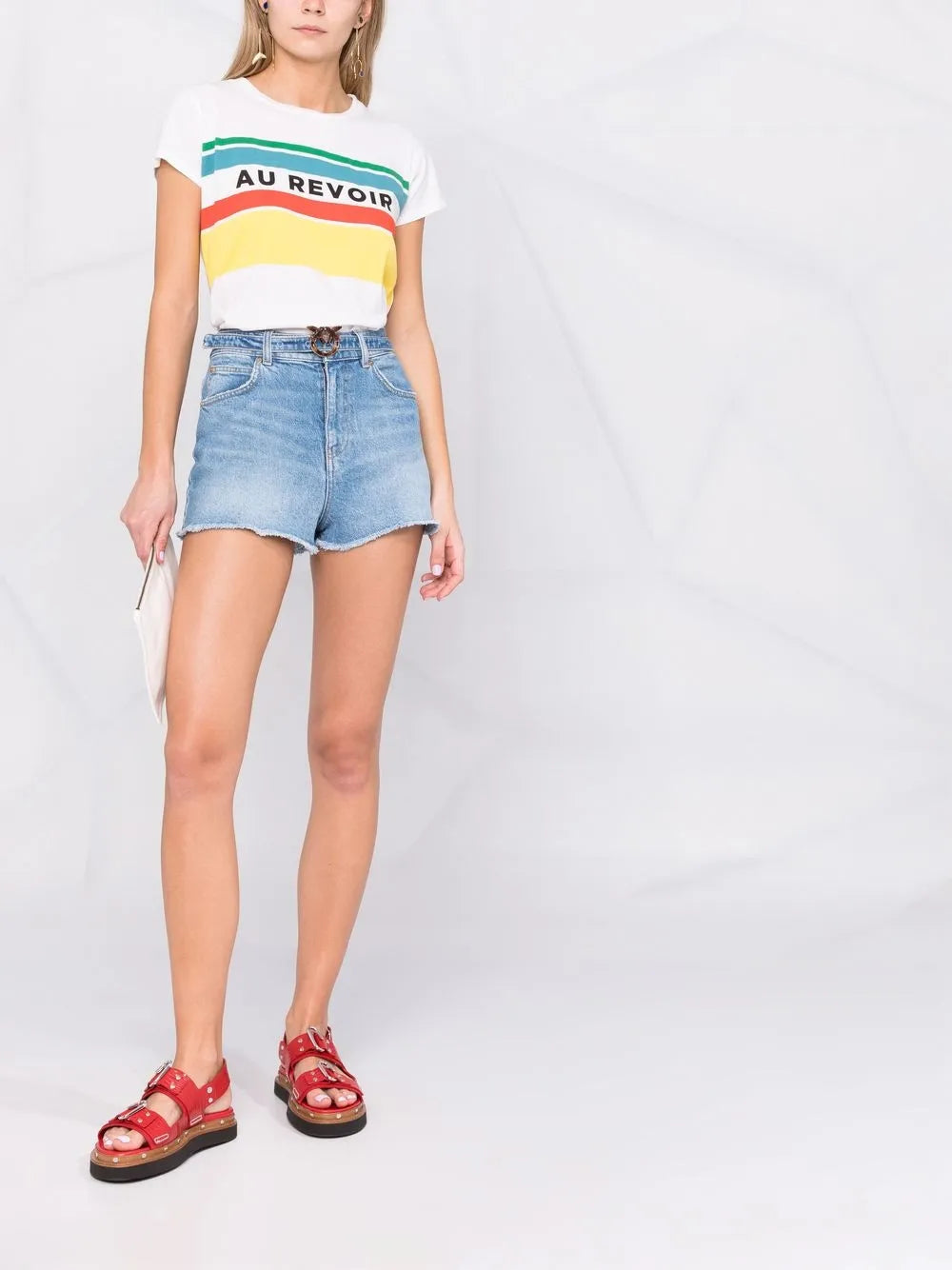 Logo-Buckle Belted Denim Shorts