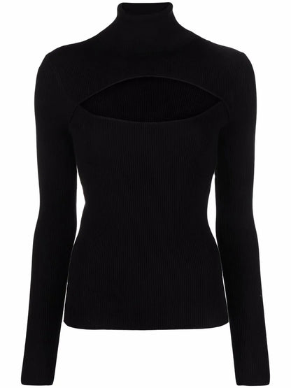 Cut-Out Roll-Neck Silk-Blend Top