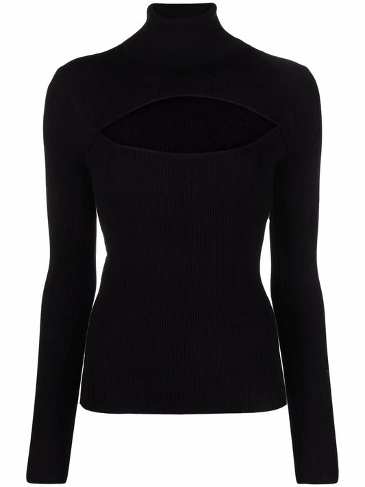 Cut-Out Roll-Neck Silk-Blend Top