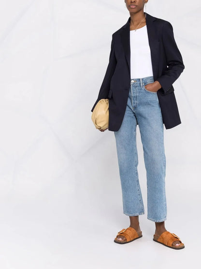 Cropped-Sleeve Boat-Neck Top
