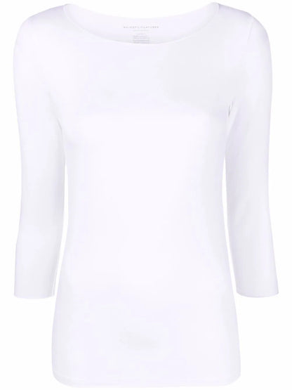 Cropped-Sleeve Boat-Neck Top