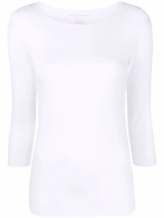 Cropped-Sleeve Boat-Neck Top