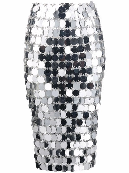Mirror-Effect Sequin Midi Skirt