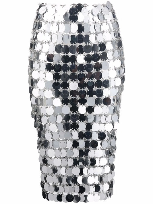 Mirror-Effect Sequin Midi Skirt