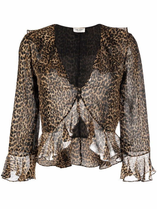 Leopard Print Ruffled Blouse