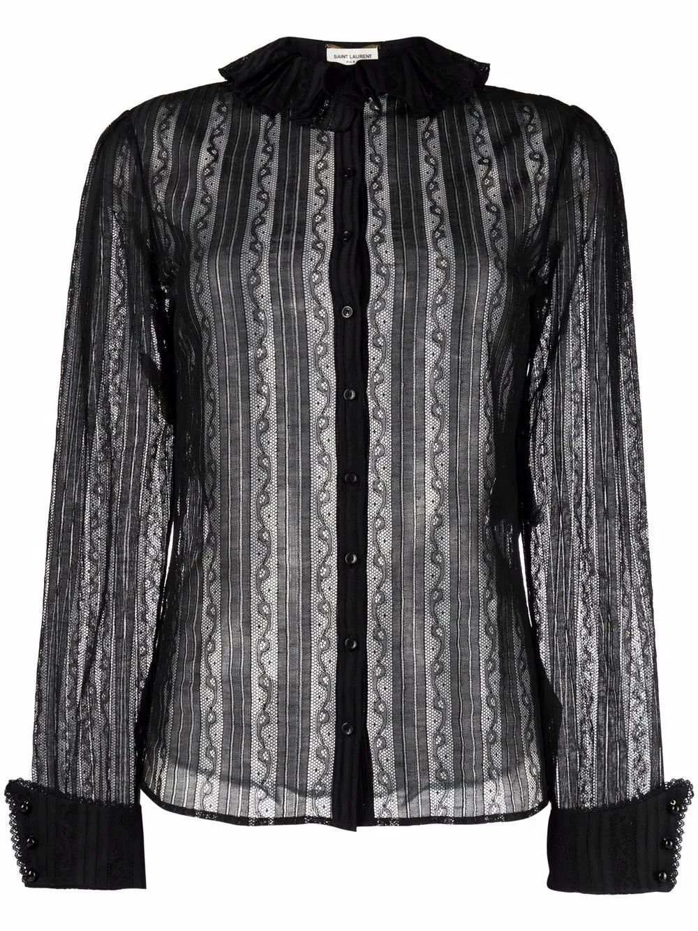 Frilled-Neck Lace Shirt