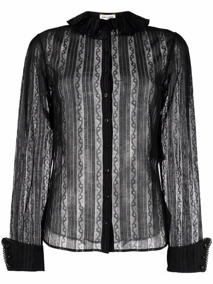 Frilled-Neck Lace Shirt