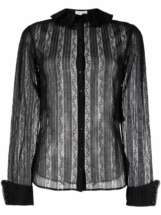 Frilled-Neck Lace Shirt