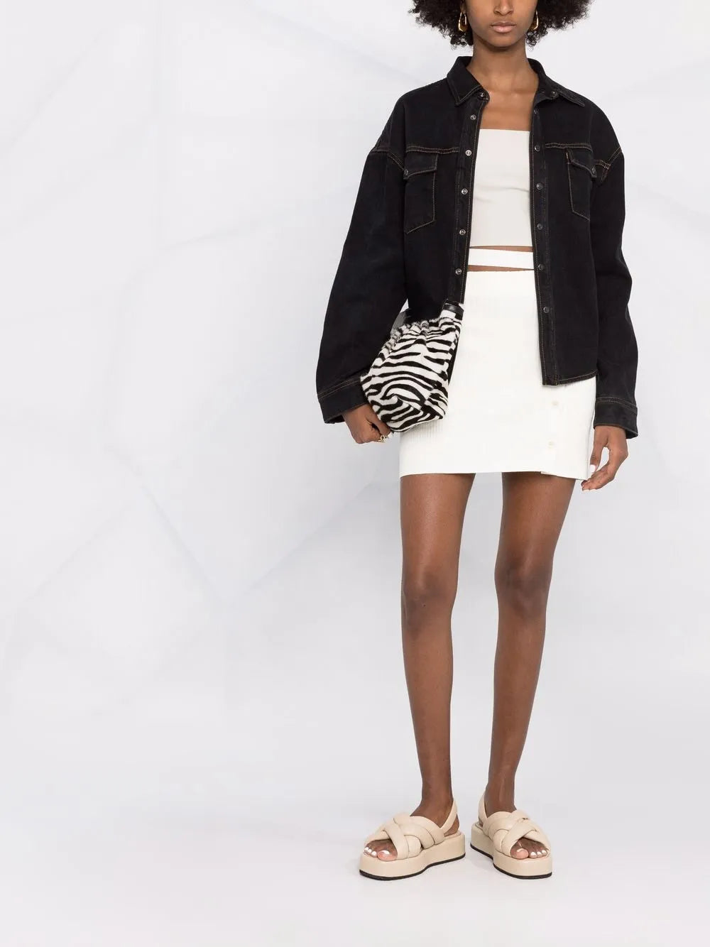 Strap-Detail Ribbed-Knit Skirt