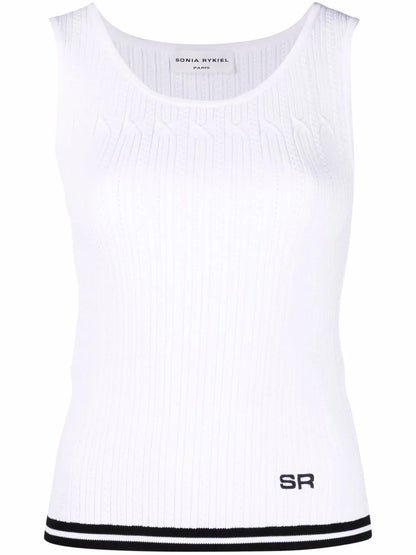 Logo-Embroidered Pointelle-Knit Tank Top