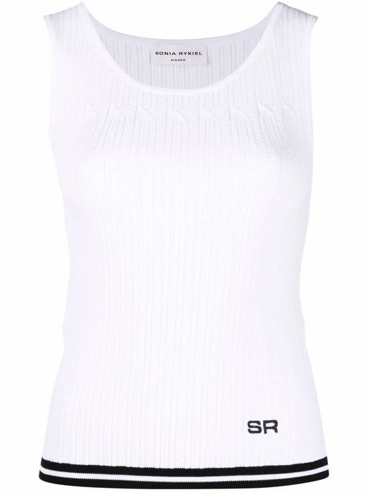 Logo-Embroidered Pointelle-Knit Tank Top