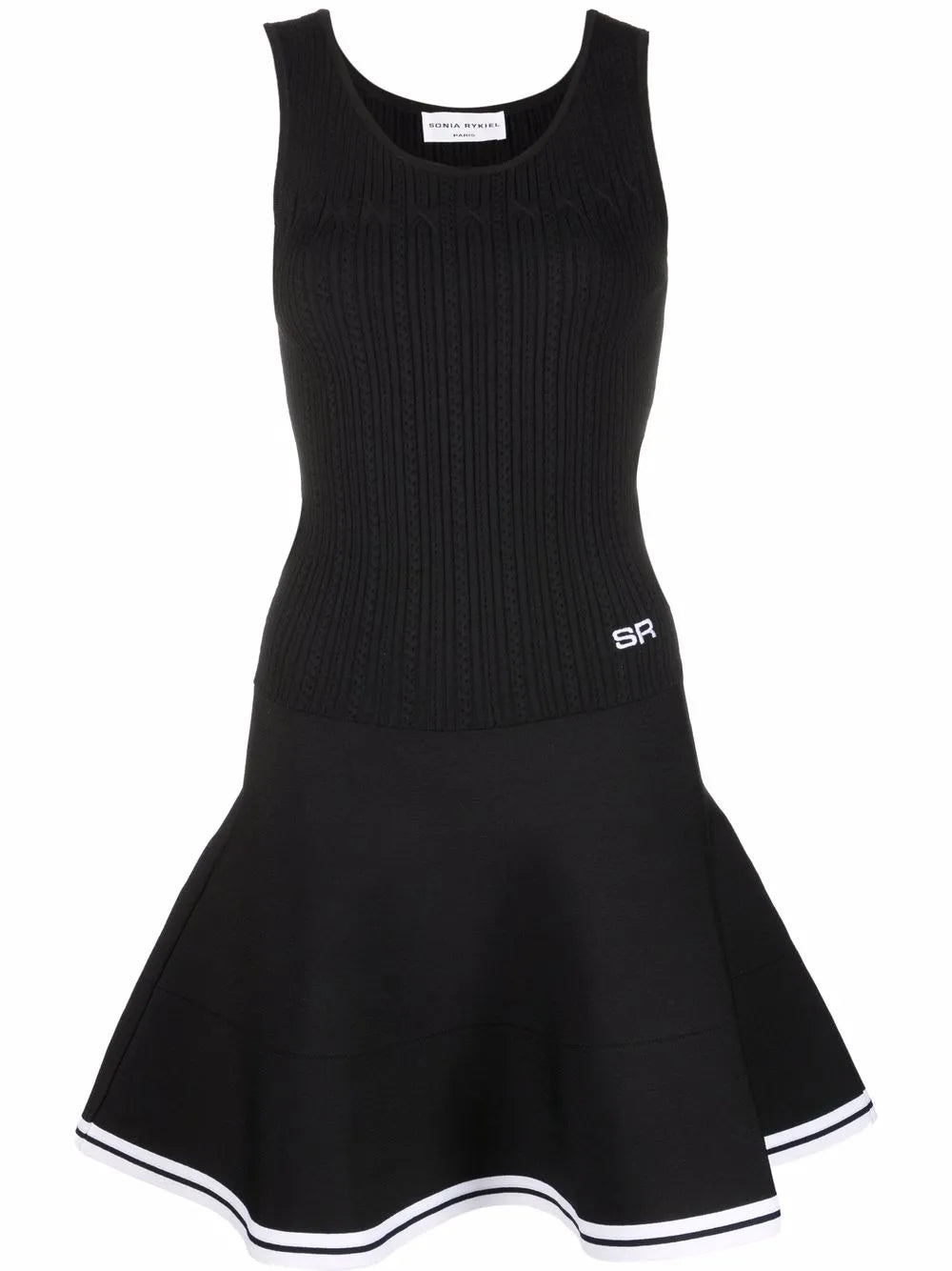 Pointelle Knit Fluted-Skirt Mini Dress