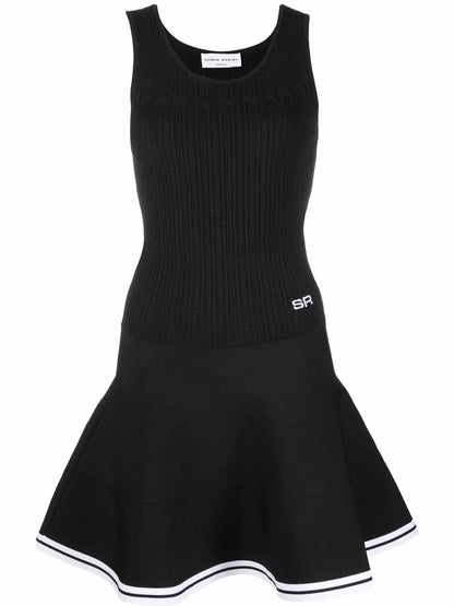 Pointelle Knit Fluted-Skirt Mini Dress